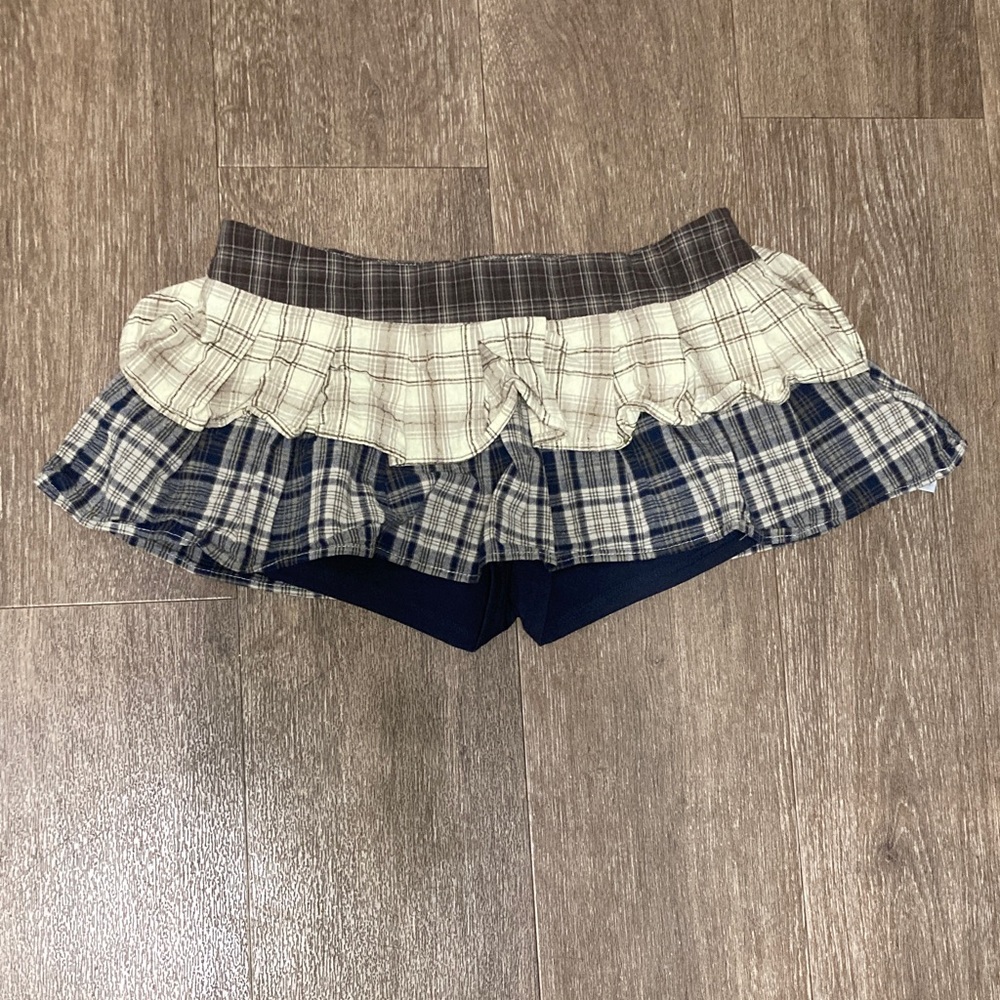 Edikted Brown Plaid Skirt with built in shorts